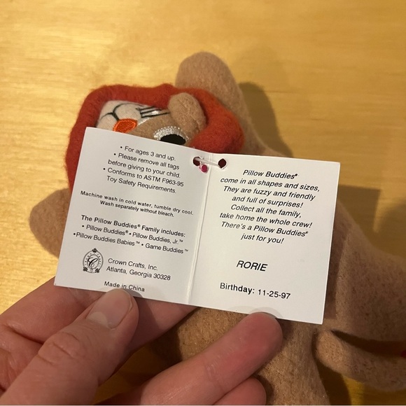 Vtg Crown Crafts Pillow Buddies Babies 6" Rorie Lion Plush 1997 Beanie - Picture 4 of 7